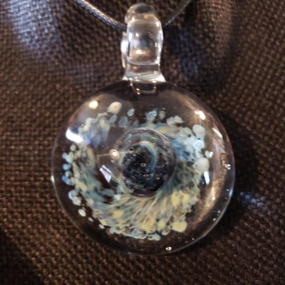 handmade USA Blown glass Psychedelic spiral wave pendant necklace boho hippie
